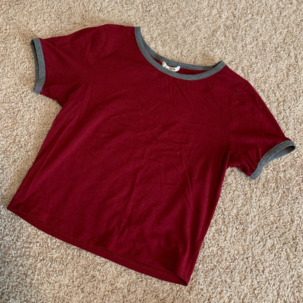 Burgundy Crop Top / Grey Trim